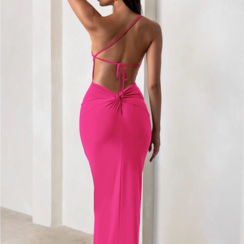 Club L London Hot Pink One Shoulder Maxi Dress With Open Back